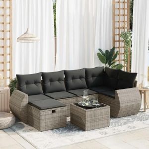 Salon De Jardin Avec Coussins 7 Pcs Gris Résine Tressée - Neuf