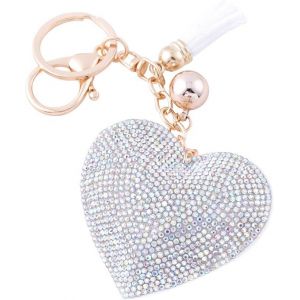 KAL-En Cuir Amour Coeur Keychain Bling Ss6 Premium Cristal De Voiture Porte-Cl&eacute;s Valise Sacs &Agrave; Dos Accessoires Charme Avec Glands (Couleur Ab) - Neuf