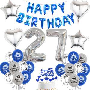 SJZG-Ballons D&eacute;coratifs 27 Ans En Aluminium Bleu Pour Homme - D&eacute;coration D'Anniversaire 27 Ans - Bleu - Kit De D&eacute;coration D'Anniversaire &laquo; Happy Birthday 27 &raquo; (27) - Neuf