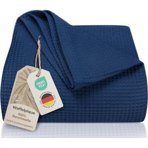 Tianyi-Couvre-Lit 150 X 200 Cm - Piqué Gaufré 100% Coton - Couverture Légère Pour L'été - Couverture En Coton Pour Le Lit, Le Canapé - Couverture Aérée Pour Le Canapé (Bleu) - Neuf