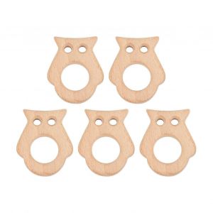 5pcs B&eacute;b&eacute; Anneau De Dentition En Bois H&ecirc;tre S&ucirc;r Non Toxique Robuste Mignon Hibou Bricolage Bijoux Accessoires Hh20 - Neuf