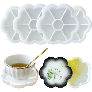 Lot De 4 Moules En R&eacute;sine - Moules En Silicone Durables Pour R&eacute;sine &Eacute;poxy, Jesmonite Terrazzo, B&eacute;ton, Pl&acirc;tre (Plateau &Agrave; Fleurs) - Neuf