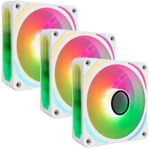 (Blanc) 120mm PWM RVB Fans, Pack de 3 ARGB PC Fans, HA-120 PC PWM RVB Fans avec 12V 4-Pin PWM & 5V 3 Broches ARGB Socket, Adressable l'Infini Miroir ARGB Éclairage - Calme - Neuf