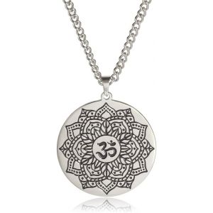 Kal-Collier Om Aum Pendentif Ohm Lotus Cha&icirc;ne Bouddha En Acier Inoxydable Bijoux Ronds De M&eacute;ditation Pour Hommes Femmes - Neuf