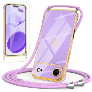 CAUC-Cha&icirc;ne de t&eacute;l&eacute;phone portable - Coque de protection pour iPhone Air - Avec bande et film de protection - Protection de l'appareil photo - Motif coeur - Design - R&eacute;sistant aux chocs &agrave; 360 &deg; - En - Neuf