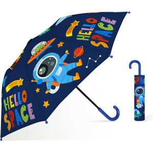 Parapluie Enfant Avec Housse, Coupe-Vent Et Durable Parapluie Pour Filles Gar&ccedil;ons, Facile &Agrave; Transporter Parapluie Pliant Enfant, Parapluie Canne Avec Un Motif Mignon (F&ecirc;te Des Animaux) - Neuf