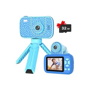 Appareil photo num&eacute;rique 32 Go pour enfants, r&eacute;solution 1080p HD, objectif pivotant, tr&eacute;pied, jeux, musique et effets photo. - Neuf
