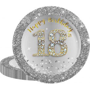 Kal-Lot De 20 Assiettes De Fête En Papier Argenté De 18 Cm - Plaque De Décoration D'anniversaire De 7 Pouces - Plaque En Papier De Qualité Supérieure - Pour Homme Et Femme - Accessoire De Fête Sur Le - Neuf