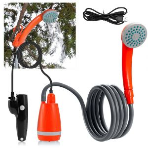 Kit De Douche De Camping Portable En Plein Air, Avec DéCharge D'eau De 2,5 à 3,5 L/Min, Tuyau De 2 M, Chargement Usb, Autonomie De La Batterie De 30 à 60 Minutes - Neuf