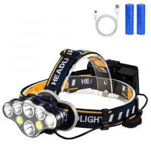 Lampe Frontale Led Rechargeable Avec Câble Usb, 2 Piles, 8 Modes, Lampe Frontale Étanche Avec Lumière Rouge, Pour Camping, Cyclisme, Course À Pied - Neuf
