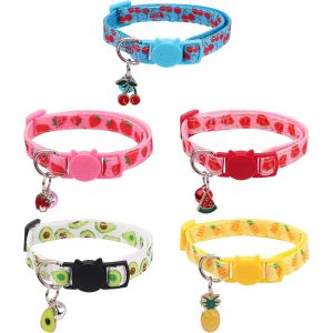 Subzonal-5 Collier De Chat Ajustable 18-30 Cm Collier Chaton Avec Clochette Boucle De Lib&eacute;ration Rapide Collier Pour Petits Animaux De Style Fruit D'&eacute;t&eacute; Pour Domestiques Chaton Chiot Petits Chiens Po - Neuf