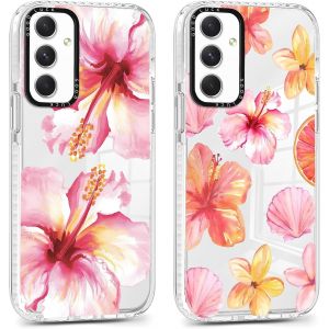 TRAHOO-2 Pi&egrave;ces Coque pour Samsung Galaxy A54 5G, &Eacute;tui de Protection avec Aesthetic Design Fleur Motif, TPU Silicone Transparente Femme Fille Housse Etui Bumper Cover pour Samsung A54 5G 6,4'', Rose - Neuf