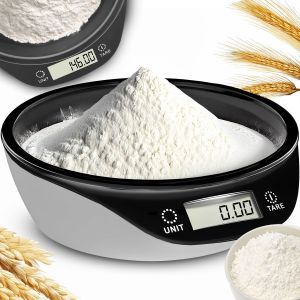 Balance De Cuisine Avec Bol Amovible, Jusqu'&agrave; 5 Kg, Pour La Cuisson Et La Cuisson, &Eacute;cran Lcd, Balance Num&eacute;rique, Balance M&eacute;nager Avec Grand Bol M&eacute;langeur, Balance Alimentaire Blanche Et Noire - Neuf