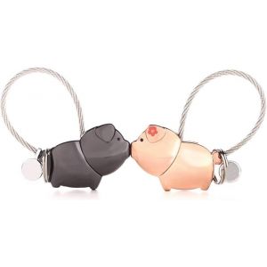 KAL-Suker 1 Paire De Porte-Cl&eacute;s Magn&eacute;tiques Kiss Pig Pour Couple Amoureux En Alliage De Zinc Or Rose, Beau Cadeau Pour Mariage, Saint Valentin, Anniversaire, No&euml;l, Or Rose, Noir - Neuf