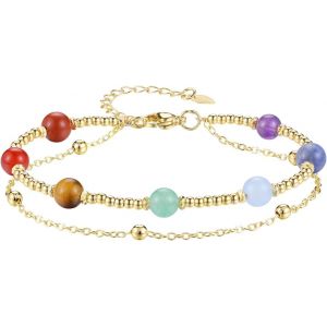 Kalsw-6mm Bracelet Chakra Pierre Naturelle Double Tour Avec Petits Perles Or Réglable Boucle Bracelet Cristal Porte Bonheur Pour Femme Fille Cadeau Fête Des Mères - Neuf