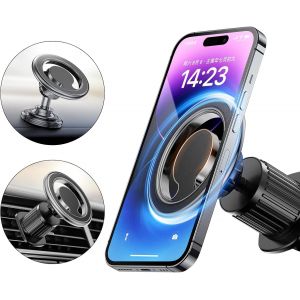 Support T&eacute;l&eacute;phone Voiture Magn&eacute;tique Pour Grille D'a&eacute;ration & Tableau De Bord, Rotation 360&deg; Porte T&eacute;l&eacute;phone Portable Automobile Magsafe Compatible Avec Iphone 15/14/Pro/Plus/Pro - Neuf