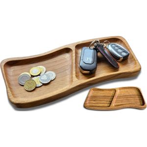 Checarzhn--No1-Plateau Décoratif En Bois, Assiette De Service Rectangulaire (28x12x2cm) Planche De Service, Petite Assiette En Bois De Chêne (2 Cavités) - Neuf
