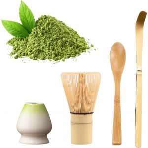 Kalanka-Lot De 4 Accessoires De Cérémonie À Matcha - Outils Japonais Faits À La Main : Support Pour Fouet En Bambou, Cuillère, Cuillère À Thé Traditionnelle - Neuf