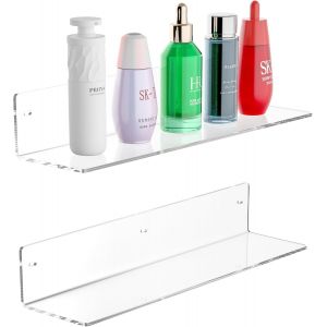 CAUC-Lot de 2 &eacute;tag&egrave;res murales transparentes en acrylique de 40 cm pour chambre &agrave; coucher, cosm&eacute;tiques, soins de la peau, routeur, poup&eacute;e, articles de toilette, casques - Neuf