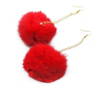 Boucles D'oreilles Pendantes En Forme De Boule De Poils Pour Femme Et Fille, Accessoire Tendance (Rouge) - Neuf