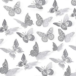 Décoration murale papillon 3D 48pcs,papillon d'argent - Neuf