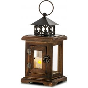 Lanterne Bougie Bois Décorative - 23Cm Rustique Lanterne Bougeoir Pour Table Intérieur Extérieur Vintage Decoration Shabby Chic Mariage Maison Jardin Noel Deco, Marron - Neuf