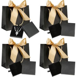 Mevronisshop-4 Pièces Boite Cadeau Bijoux, Petite Boite A Bijoux Avec Sac Cadeau 4pcs, Boite Cadeau Bracelet Vide Avec Couvercle, Ecrin Bijoux Petite Pour Anneaux, Colliers, Boucles D'oreilles - Neuf