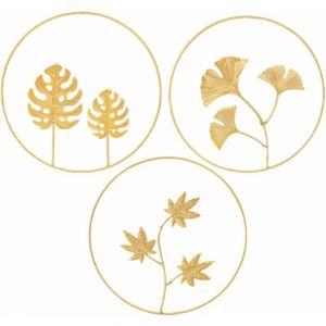 (Or) Ensemble de 3 Metal, Mur de Fer, de Sculptures, de Naturel de Feuille de Ginkgo Mur circulaire de la Statue, la Pendaison de Decoration pour la Maison ou a l'Hotel - Neuf