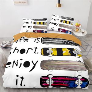 Microfibre Housse Couette X Doux Confortable X Cm Parure De Lit Enfant Skateboard Housse De Couette Personne Fille + X Taies D'oreiller Xcm - Neuf