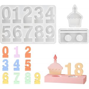 3 Pi&egrave;ces Moule En Silicone Pour Bougeoir, Chiffre 0-9 Moule Silicone Resine Epoxy, Resine Epoxy Moule Silicone En G&acirc;teau, Diy Moul Silicone Platre Bougeoir Pour Anniversaire, D&eacute;coration - Neuf