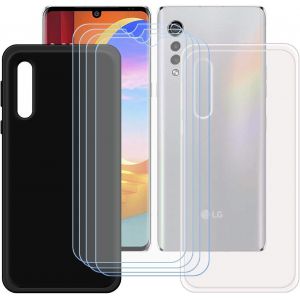 Housse Silicone Douce Anti-Dérapante avec Verre Trempé HD 9H pour LG Velvet 2 Pro (6.8"") - 2 Coques Transparente & Noir + 4 Films Protecteurs Anti-Rayures - Neuf