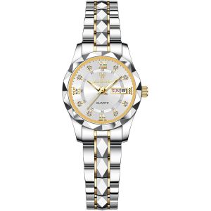 Eryi-Montre Couple Acier Inoxydable: Montre Femme Homme À Bracelet Analogique Quartz 3atm Étanche Cadran Index Diamant Avec Aiguilles Luminescents Et Calendrier - Cadeau Couple Saint Valentin - Neuf