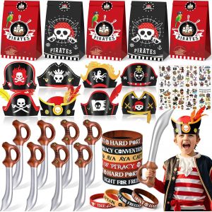 Mevronisshop-Pirate Cadeau Anniversaire Enfants Invites Avec Chapeau De Pirate Jouet Gonflable Sac Cadeau Sticker Tatouage Enfant Bracelet Goodies Petit Cadeau Jouet Pinata Anniversaire Fille Garcon - Neuf