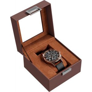 Kal-Boite À Montre Antichoc, Coffret Montre Homme Avec 1 Emplacement Coussins Montre, Rangement Montre Avec Couvercle En Verre, Pour Voyage -Marron - Neuf