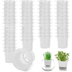 ERYI-50Pcs Pot Plantation Hydroponique, Paniers Hydroponiques Plastique 3 Cm Filet Hydroponique R&eacute;utilisable Pour Hydroponique Plantation Fleurs Jardinage(Blanc) - Neuf