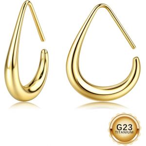 Kal-Boucles D`Oreilles Creoles Or/Argent Hypoallergénique G23 Titane Boucles D`Oreilles Femme 18k Plaqué Or Tendance Grand Ovale Tirer À Travers Léger Argent Créole Bijoux Pour 25/30/40mm - Neuf