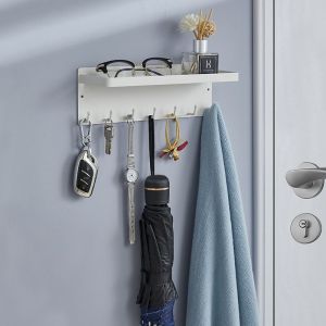 Blanc 6 Crochet Mural porte-Clés, Adhésif Mail Organisateur avec la Clé de Crochets Décoratifs, Étagère Murale pour porte d'Entrée, Couloir, Maison - Neuf