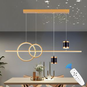 Moderne Dimmable Suspension Luminaire Led 120cm Hauteur R&eacute;glable Lustre De Table &Agrave; Manger 49w Ciel &Eacute;toil&eacute; Suspensions D'&eacute;clairage Int&eacute;rieur Lustre Salon Avec T&eacute;l&eacute;commande Lampe Suspendue,Or - Neuf