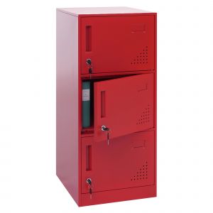 Armoire &agrave; casiers HWC-P63, armoire &agrave; casiers, armoire &agrave; casiers 3 portes, 90 x 38 x 45 cm, acierrouge - Neuf