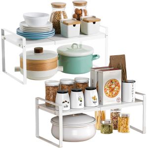Chenquansarl-Lo De 2 Rangement Placard Cuisine Extensible De 35 À 65 Cm Organisateur Cuisine En Métal Etagere Rangement Cuisine Pour La Salle De Bain, Le Bureau, Le Plan De Travail Ou Le Buffet (Blan - Neuf