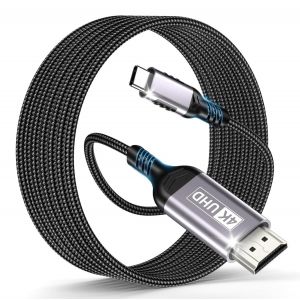 SUNY-Usb C Hdmi Cable 1.8M,Cable Hdmi A Usb C 4K Uhd Thunderbolt 3/4 Compatible Para iPhone 16 Pro Max/16/15 Pro,Macbook Pro/Air,Imac,Ipad Pro/Air,Samsung Galaxy S24,Huawei P40 /P30,Dell Xps Gris - Neuf