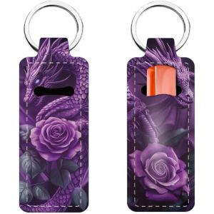 KAL-2Pc Porte Clé Rouge A Lèvres Porte-Rouge A Lèvres Porte-Clé Porte-Rouge A Lèvres Dragon Porte-Clés Baume A Lèvres Pochette Portable Pour Baume A Lèvres Pour Femme - Neuf