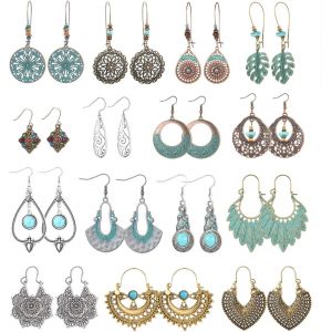 Kalhx-8-15 Paires Bohème Boucles D'oreilles Femme Pendantes Pour Femmes Filles Lot Boucles D'oreilles Fantaisie Vintage National Boucles D'oreilles Turquoise Fleur Feuille Ethnique Bijoux Cadeaux - Neuf