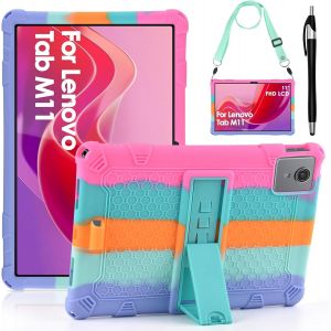&Eacute;tui de protection en silicone pour tablette Lenovo Tab M11 (11") 2024 TB330FU/331FC - Avec bandouli&egrave;re et stylet - Color&eacute; - Pour tablette Lenovo Tab M11 - Neuf