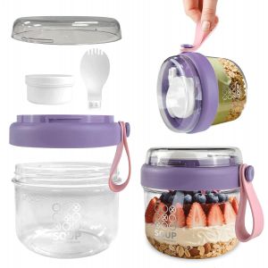Kalanka-Overnight Oats Jar, Pot Overnight Oat Verre, Bocal Salade Jar Avec Bac &Agrave; Sauce Et Cuill&egrave;re, Bol Muesli &Agrave; Emporter Pour Conserver L&iquest;Avoine, Le Yaourt, Les Fruits, Le Petit-D&eacute;jeuner, 650 Ml, Vi - Neuf