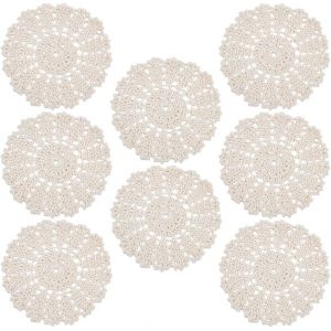 Eryi-8 Pcs Coton Dentelle Napperons Crochet Coton Tressé Vintage Tissu Dentelle Napperon Crochet Fleur Coaster Cornsilk Napperons Ronds Beige Fait Main Tapis De Table Macramé Napperons - Neuf
