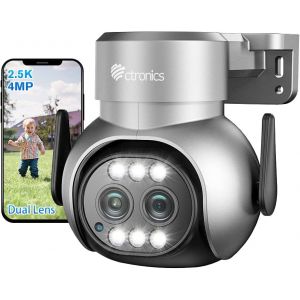 2.5K 4Mp Outdoor Wifi Surveillance Camera With Dual Lens, Ptz Outdoor Camera, Wifi 2.4/5Ghz, 6X Hybrid Zoom, Automatic Tracking, Human Detection, Night Vision Colour, Ip66 - Neuf