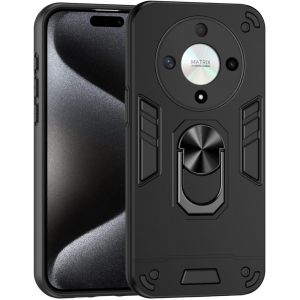 Kal-Coque Pour Honor Magic 6 Lite 5g, Antichoc Rigide Pc Silicone Tpu Bumper Étui De Militaire Protection, 360° Anneau Support Renforcée Armure Housse (Noir) - Neuf