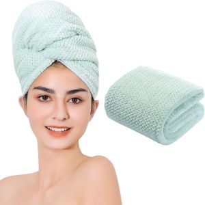 Eryi-Serviette À Cheveux En Microfibre À Séchage Rapide, Adaptée À Tous Les Types De Cheveux, Ultra Absorbante, Cheveux Longs Et Épais, 50,8 X 101,6 Cm, Vert (1 Pièce) - Neuf