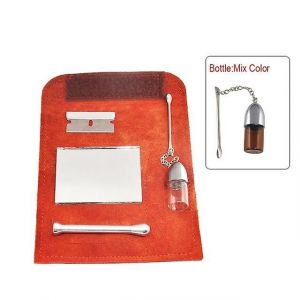 Sac à tabac en cuir véritable + outil à priser, paille à priser, aspirateur, pochette pour pipe, marron - Neuf